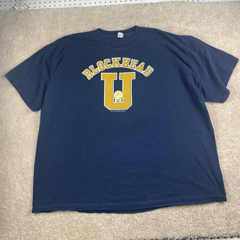 Peanuts Blockhead U Charlie Brown Navy Blue Graphic T-Shirt Mens 3XL XXXL